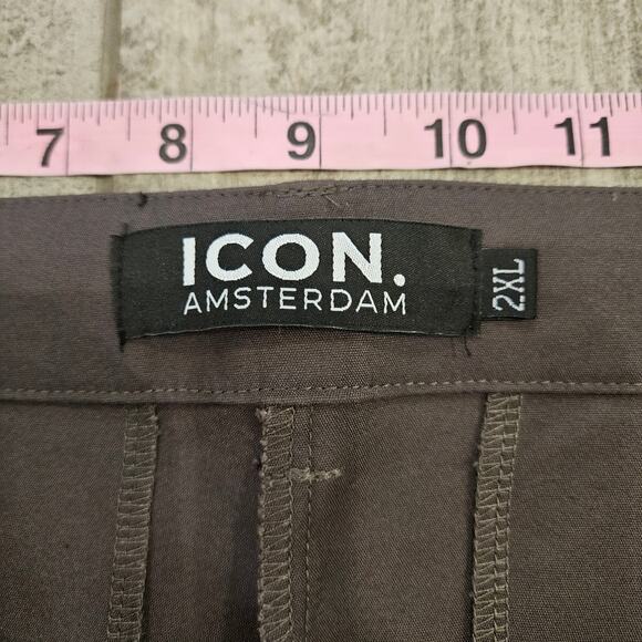 Icon Amsterdam Pleated Tapered Pants Men’s 2XL Brown Grey Slim Tailored Trousers - Picture 10 of 12